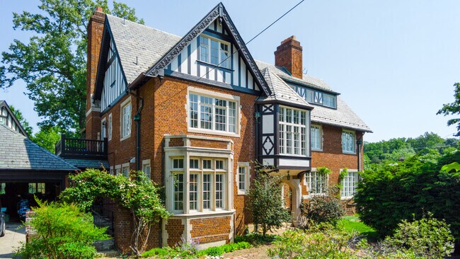This stately Tudor-style home stands out in the Crestwood neighborhood.