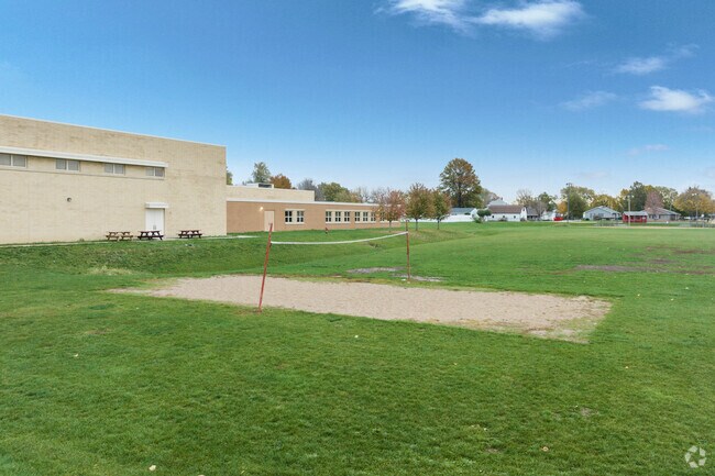Orion Middle School students enjoy volleyball games and field sports for exercise.