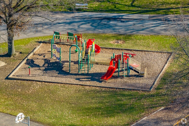 A colorful playground is located at the front of Nicely Elementary School.