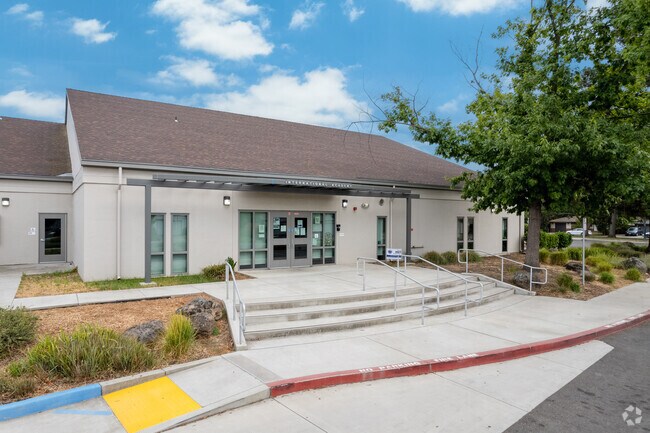An entrance view to Umoja International Academy located in Sacramento.