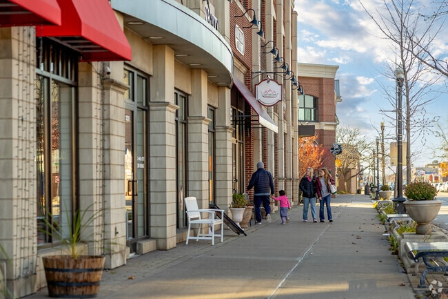 Along Michigan Ave in Morley, wide sidewalks lead to a range of local dining and shopping.
