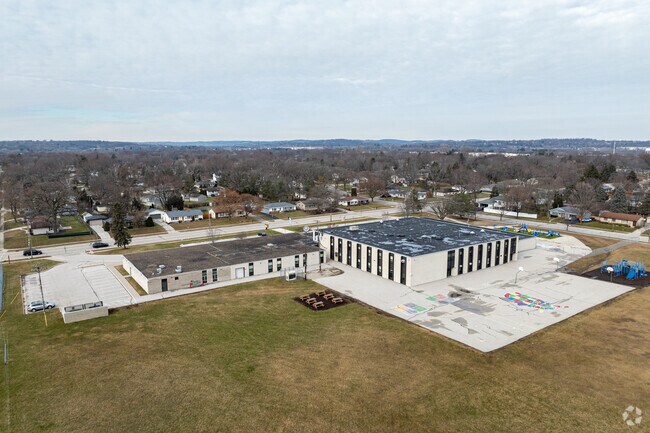 An aerial view of Prairie Elementary School playground.