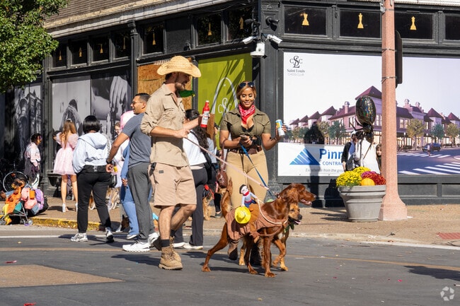 Saint Louis locals celebrate Halloween in Central West End with characters and festive fun.