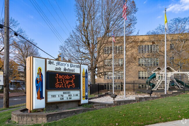 A large marquee greets children and parents to St. Mary Elementary School in Massillon.