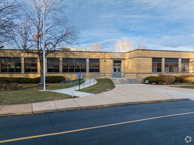 The schools entrance welcomes kids to learn at Hudson Elementary School.