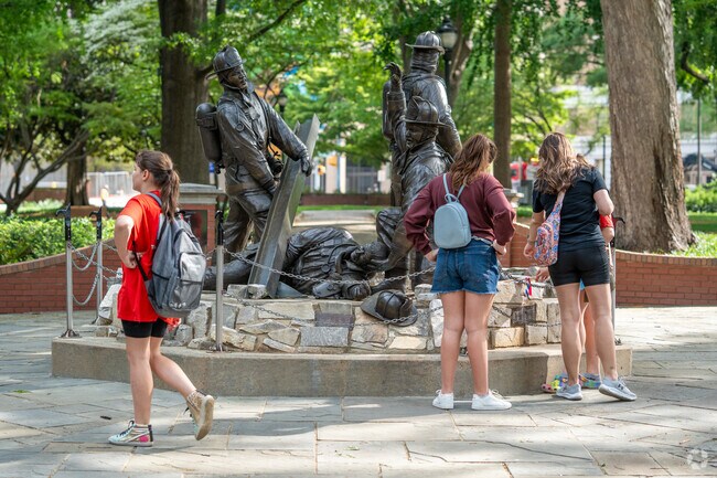 The firefighters monument is located at Nash Square in the Capital District.
