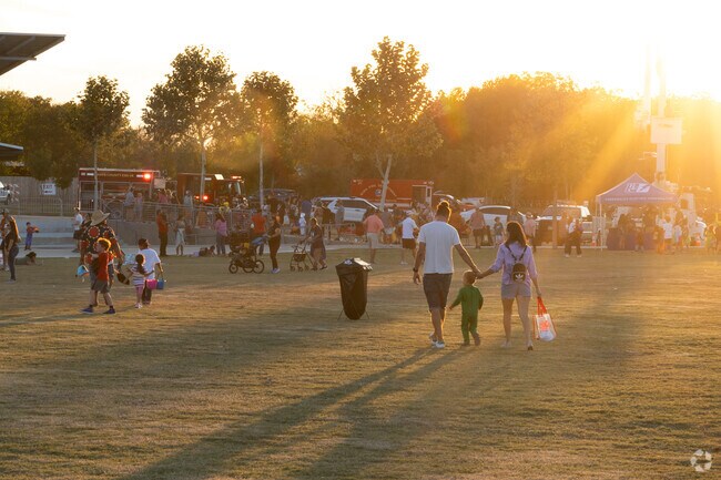 Locals gather for sports and events year-round at the Buda City Park near downtown.