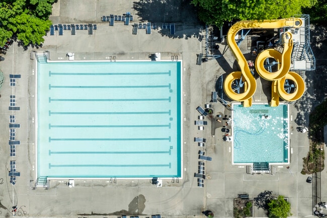 Jump into summer or take the scenic route on the slide into the pool at Greis Park in Lynbrook.