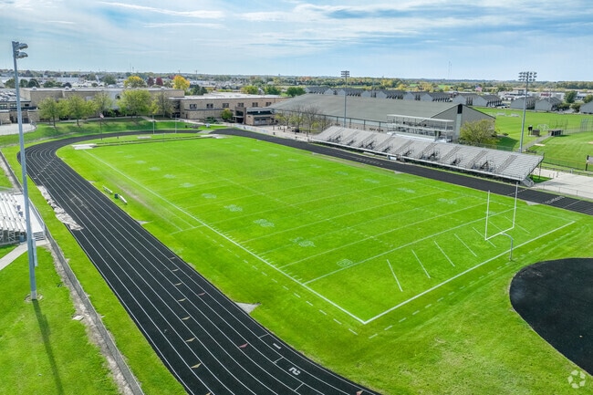 Sycamore High School football field and showing the stands in Sycamore.