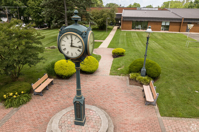 A public clock is a familiar landmarks outside of Aldan Elementary School.