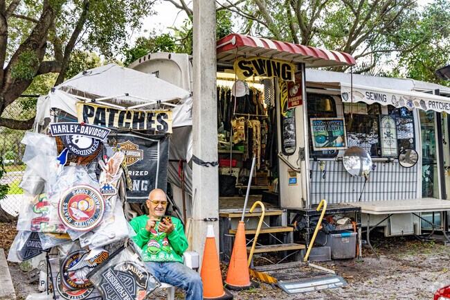 Harley Davidson patches for sale at a Spencer Lakes event.