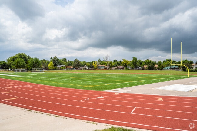 The sports fields at Angevine Middle School in Lafayette, Colorado.
