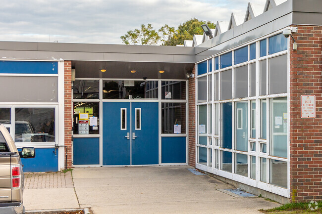 The main entrance to the John F. Kennedy Middle School in Woburn, MA.