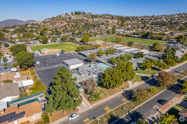 Hearst Elementary aerial shot of all the building as well as surrounding properties.