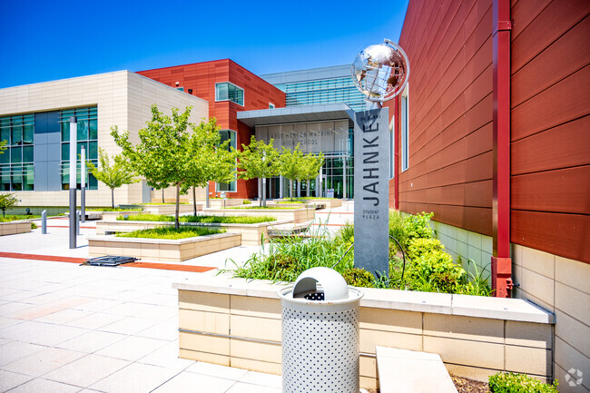 Dedication statue entrance near the main parking lot.