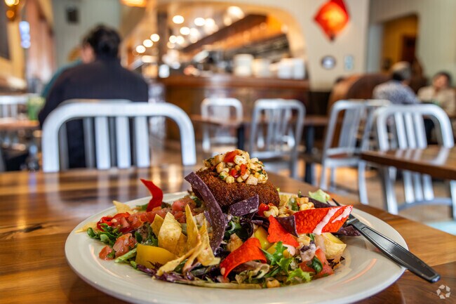 Come try Wild Crab Cake Salad at Aqui Cal-Mex located in Downtown Willow Glen.