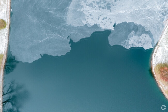 Buckingham has a 9-acre lake in its center, covered in ice in the winter.