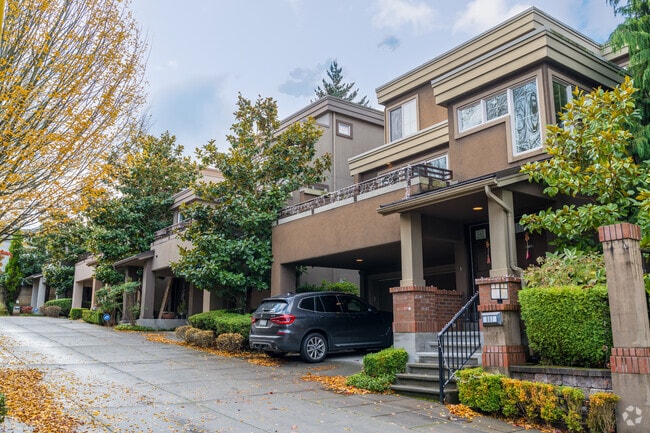 Established condominiums are common on the waterfront near Lake Washington.