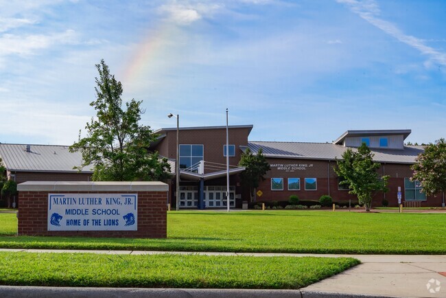 A wide shot of Martin Luther King Jr Middle.