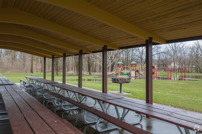 The picnic pavilion is beside the playground at Creekside Park.