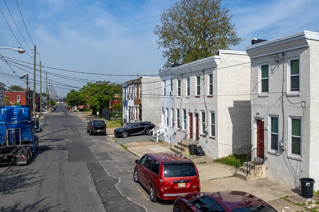 Neutral colored Rowhomes are popular home styles in the Bergen Square Neighborhood.