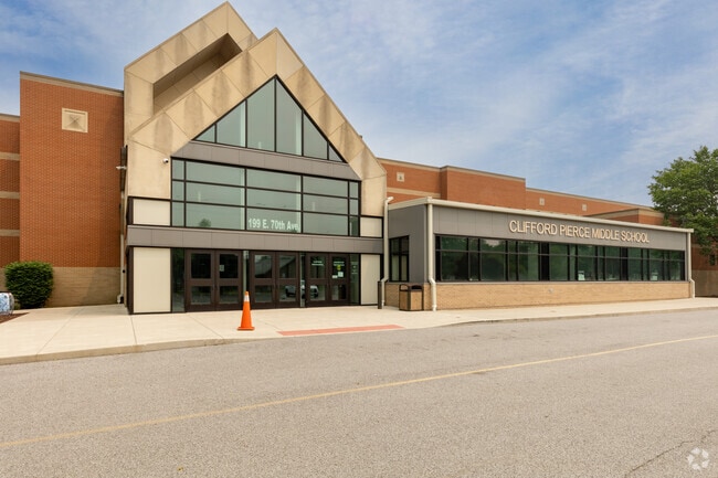 Entrance Pierce Middle School, home of the Pirates, Schererville, IN.