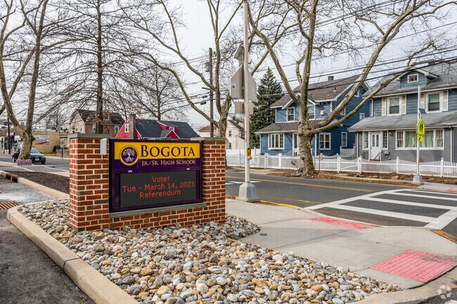 Front entrance sign of Bogota Jr. Sr. High School.
