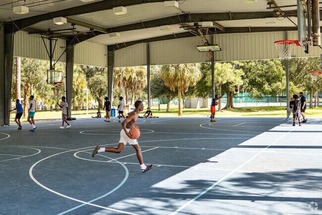 Basketball courts can be found at Veteran's Park in Lehigh Acres.