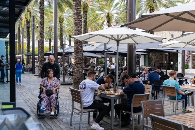 Residents enjoy walking through he busy streets of Douglas.
