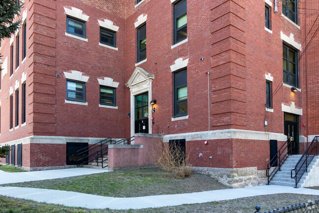 Boys entrance at Samuel Watson Elementary School in Fall River, Massachusetts.