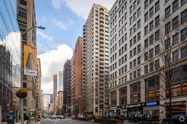 Streets are lined with residential and commercial buildings
