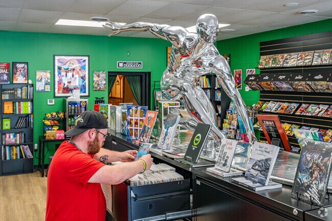 Crooked Dog Comics stocks an assortment of comics and novelties down the road from Creekview.