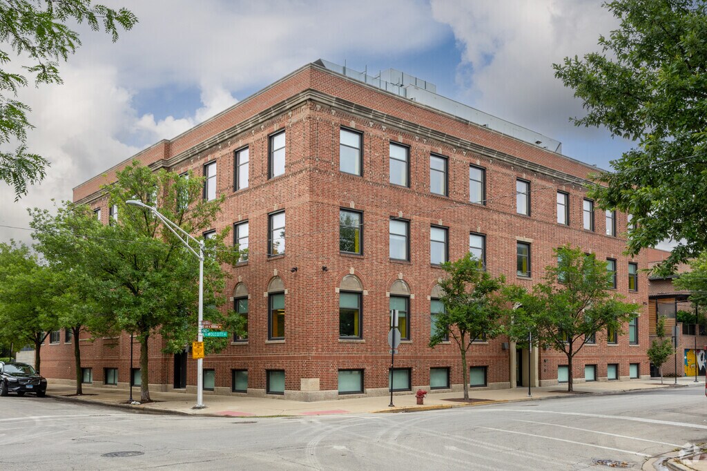 Wolcott College Prep Private High School red brick building, Chicago IL.