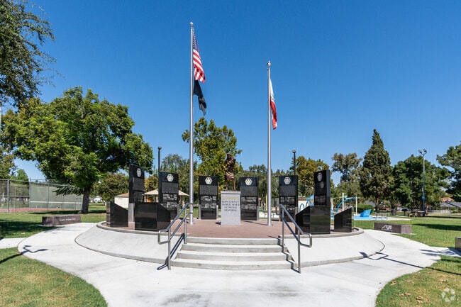 The Kern County WWII Veterans Memorial stands in Jastro Park in Downtown Bakersfield.