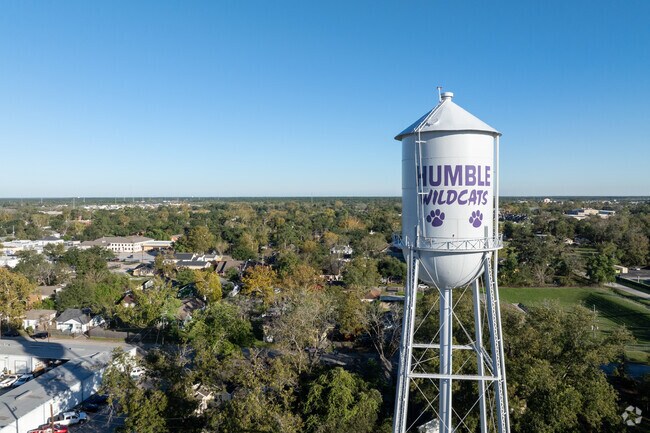 An aerial view of Humble reveals a beautiful blend of residential areas and green spaces.