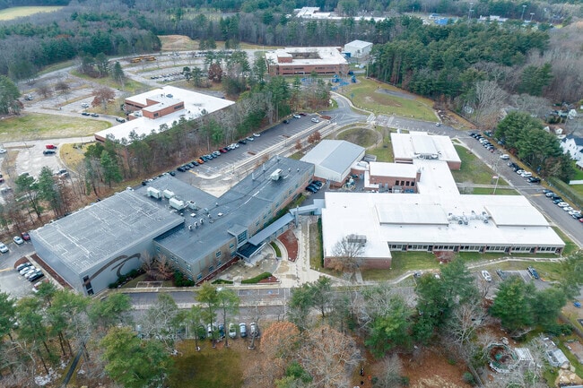 Foxborough Regional Charter School: Expansive, modern campus from the sky.