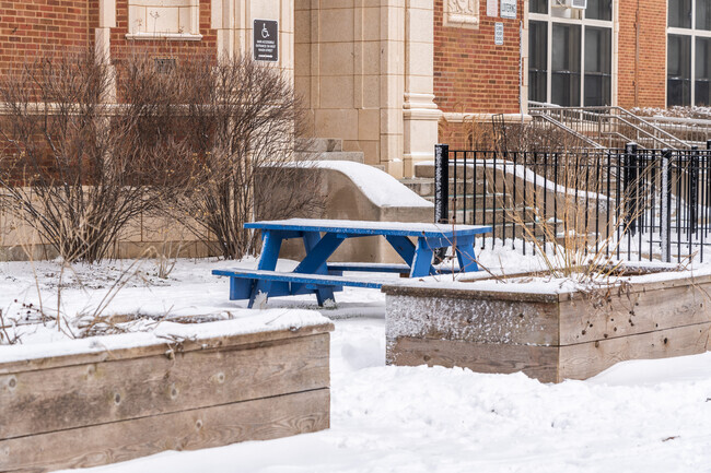 Onahan Elementary School has a great outdoor area with picnic tables.