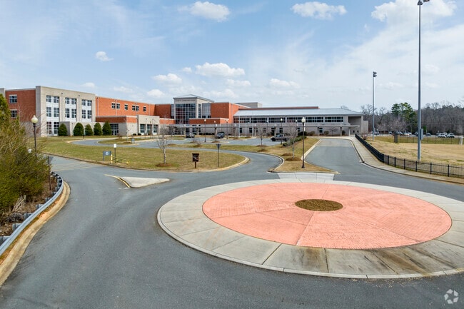 Driving entrance for student parking and entrance at Stuart W. Cramer High School.
