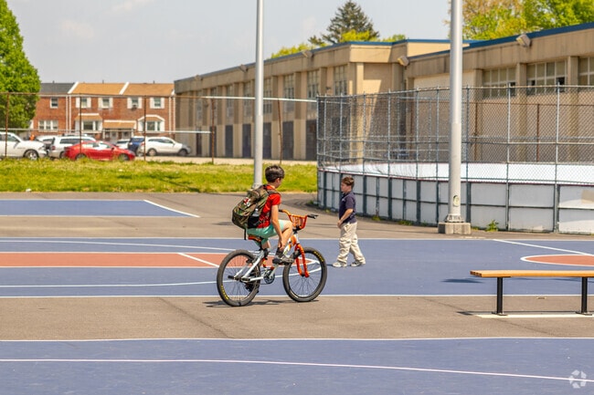Bike-safe sidewalks lead to neighborhood parks in Northeast Philadelphia.