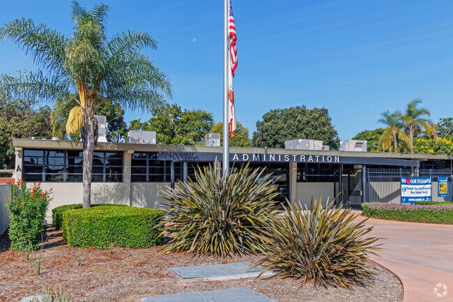 Entrance to Rancho Alamitos High in Garden Grove.