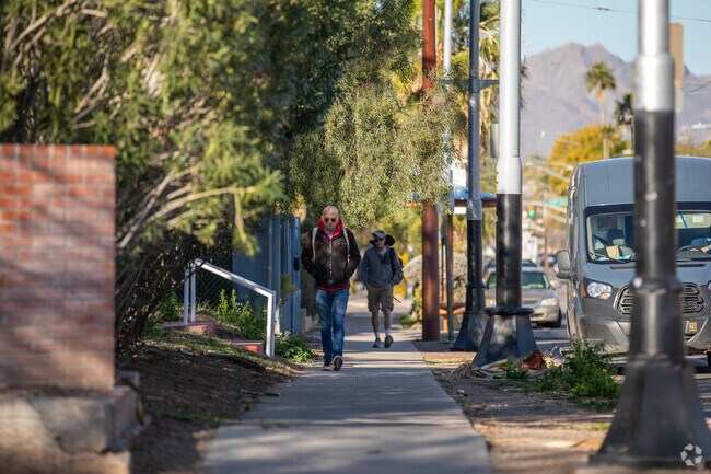 Paved sidewalks guide students to class.