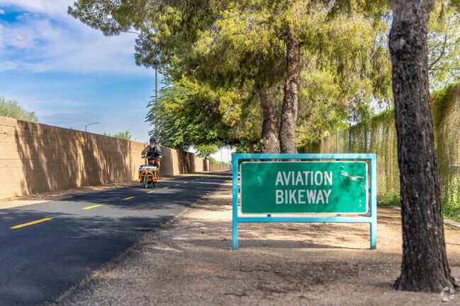 Bicyclists utilize Aviation Bikeway for it's access to many spots near Pueblo Gardens.