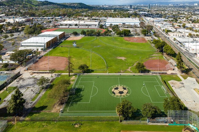 An overview of the athletic fields at Susan Miller Dorsey Senior High School.