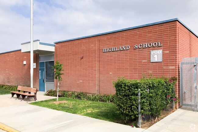 Highland Elementary School has red brick buildings in Norco.