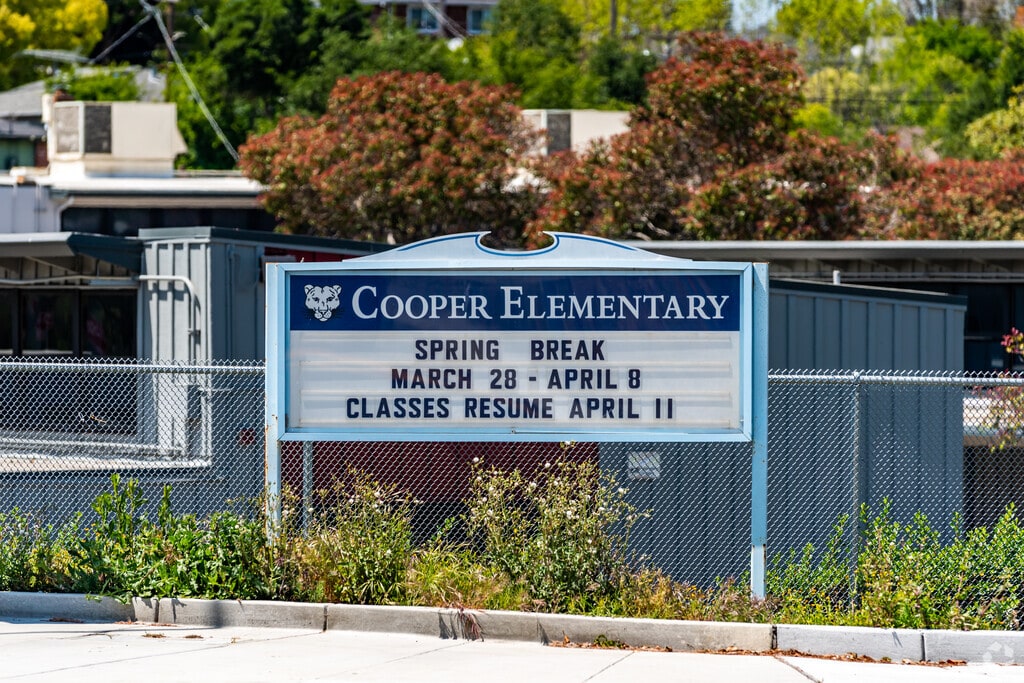 Johnston Cooper Elementary signage provides the daily announcements.