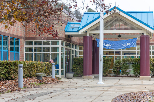 The entrance to Lt. Elezer Davis Elementary School in Bedford, MA.
