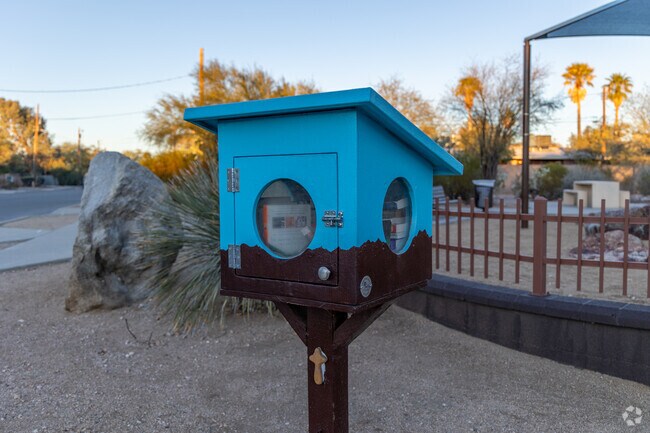 A Little Free Library sits on the corner of Richey Boulevard at Miramonte Park.