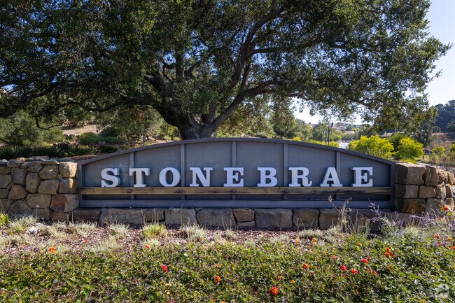 The unique welcome sign of the Stonebrae Area near Stonebrae Elementary.