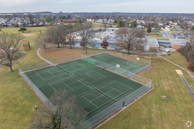 Students can use the fenced multi-purpose courts at Woodlawn Middle School.