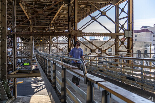 Cross the river safely on the Marsupial Bridge in Brewers Hill.